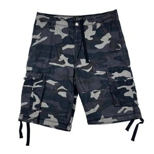 CSG Cargo Camo Ripstop Shorts Mens 38 (Fits 36W) Grey Black Streetwear Utility